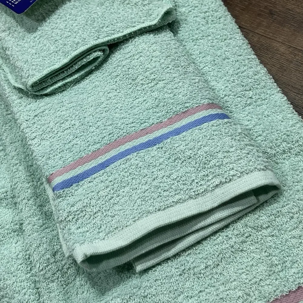 3 Pc Vintage 1990s Westpoint Stevens Horizons Towel Set Aqua Pink Stripe NEW